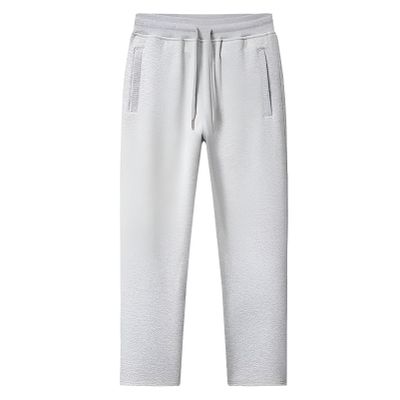 ANUFER Mens Slim Fit Cotton Sweatpants Jogging Bottoms with Zipper Pockets Casual Trousers Open Bottom Light Grey Fluff L