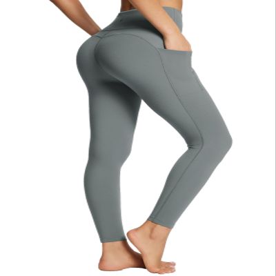 baleaf Workout Leggings for Women Tummy Control with Pockets High Waisted Athletic 7/8 Ultra Soft Gym Yoga Petite Ankle Pants Gray 3XL