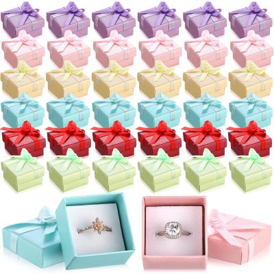 Bucherry 72 Pcs Ring Boxes 1.6 x 1.6 In Hard Cardboard Jewelry Box with Ribbon Bow Small Jewelry Gift Cases for Small Business(Vivid Color)