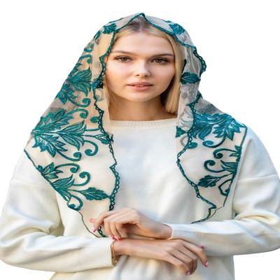 Maria Veils Catholic Mantilla Mass Infinity Veil Church Lace Veil Spanish Chapel Mass Head Covering Veil Long (Green)