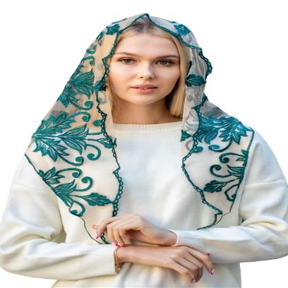 Maria Veils Catholic Mantilla Mass Infinity Veil Church Lace Veil Spanish Chapel Mass Head Covering Veil Long (Green)