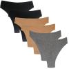 Amwounu High Waisted Thongs For Women Soft Underwear High Rise Black Nude Grey Cotton Panties Size S Pack of 6 view 1