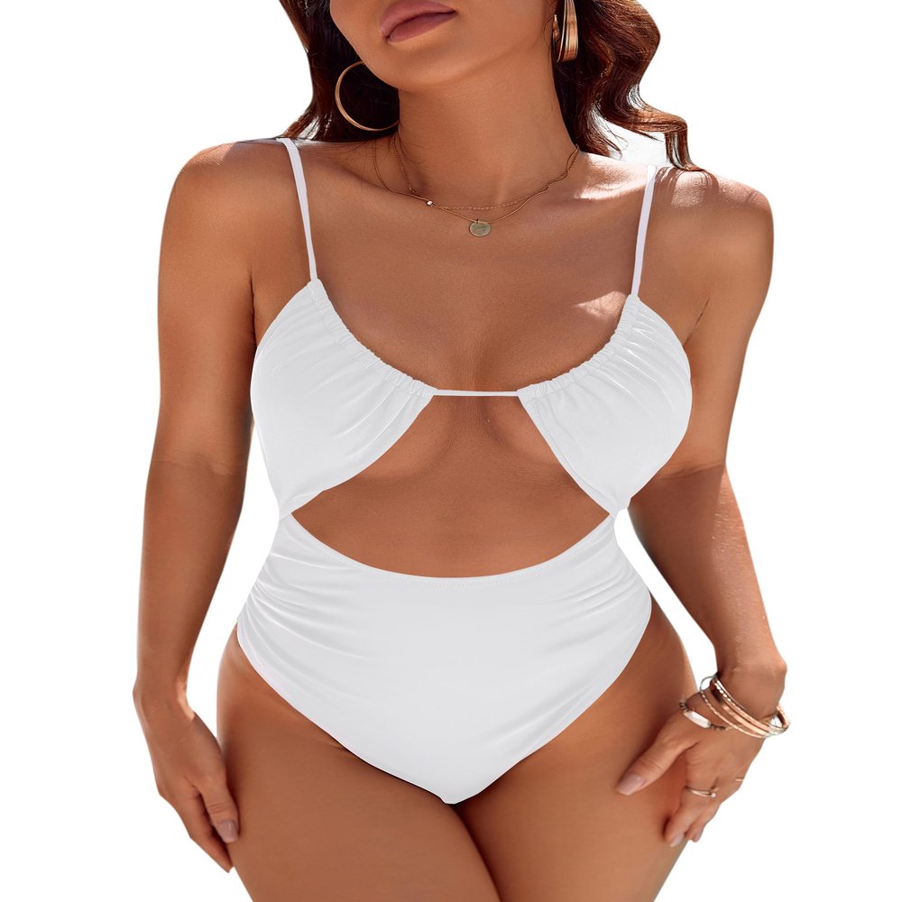 Blooming Jelly Womens One Piece Swimsuit Tummy Control Bathing Suit 2026 Sexy Slimming Flattering Cute Cheeky High Cut Out Ladies Swimwear (Medium, White)