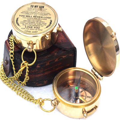 Brass Engraved Compass with Case  to My Son Gift from Dad or Mom | Inspirational Keepsake for Graduation, Birthday, or Confirmation