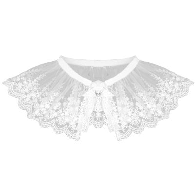 MYAYD White Lace Mesh Embellished Decorative Fake Collar Small Cape Costume Accessory for Women