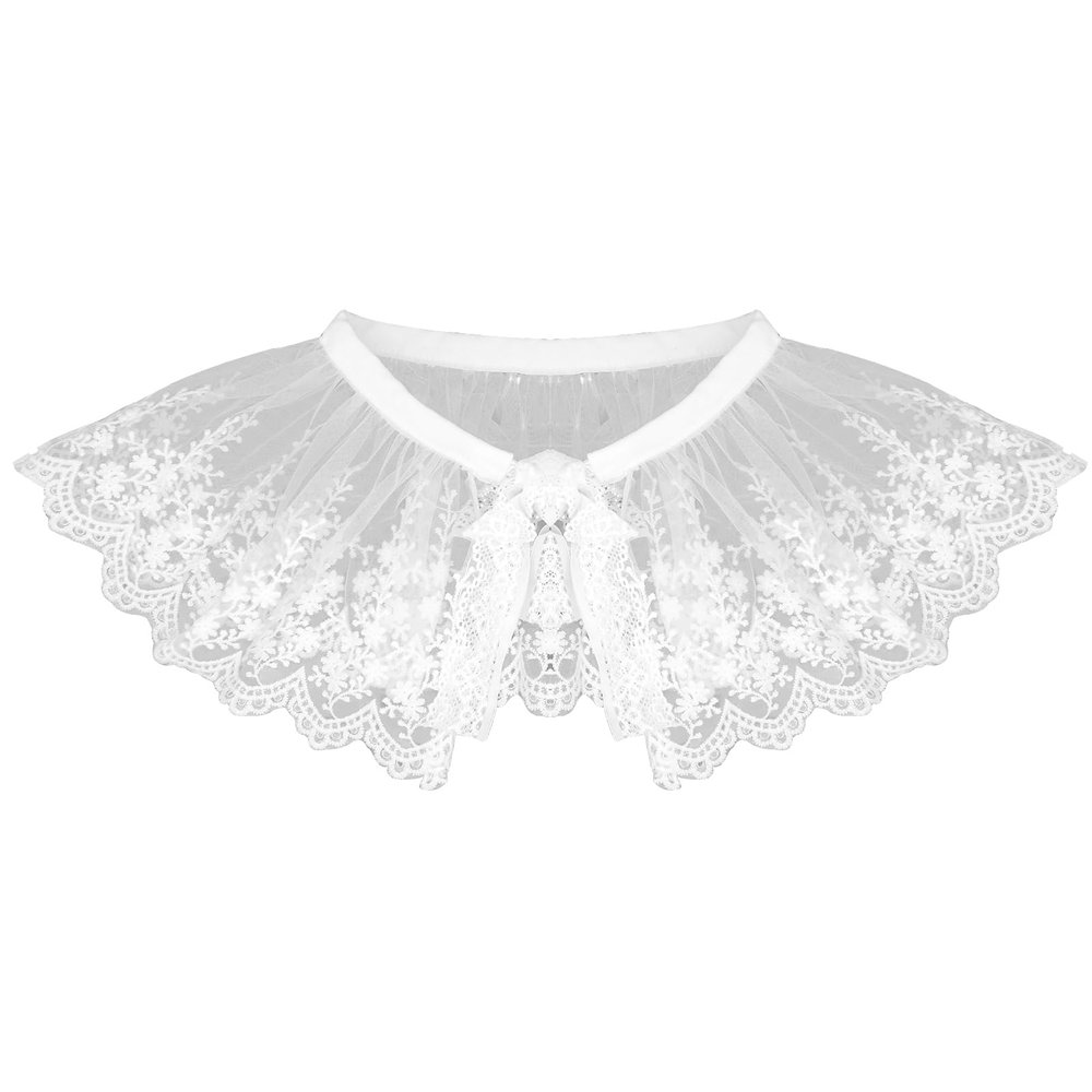 MYAYD White Lace Mesh Embellished Decorative Fake Collar Small Cape Costume Accessory for Women