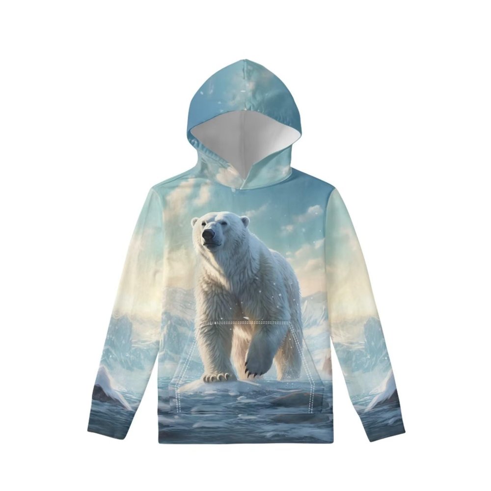 WELLFLYHOM Polar Bear Hoodies Trendy Graphic Sweatshirt for Kids Boy Size 6 7 Girls Long Sleeve Pullover Top Workout Casual Hoodie Active Sweater Shirts Teens Fall Clothes Outfits