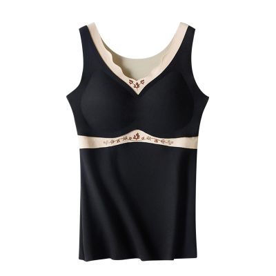 HGps8w 2-in-1 Built-in Bra Thermal Underwear Shirts for Women Winter Warm Sleeveless Self-Bra Tank Tops Base Layer Vest