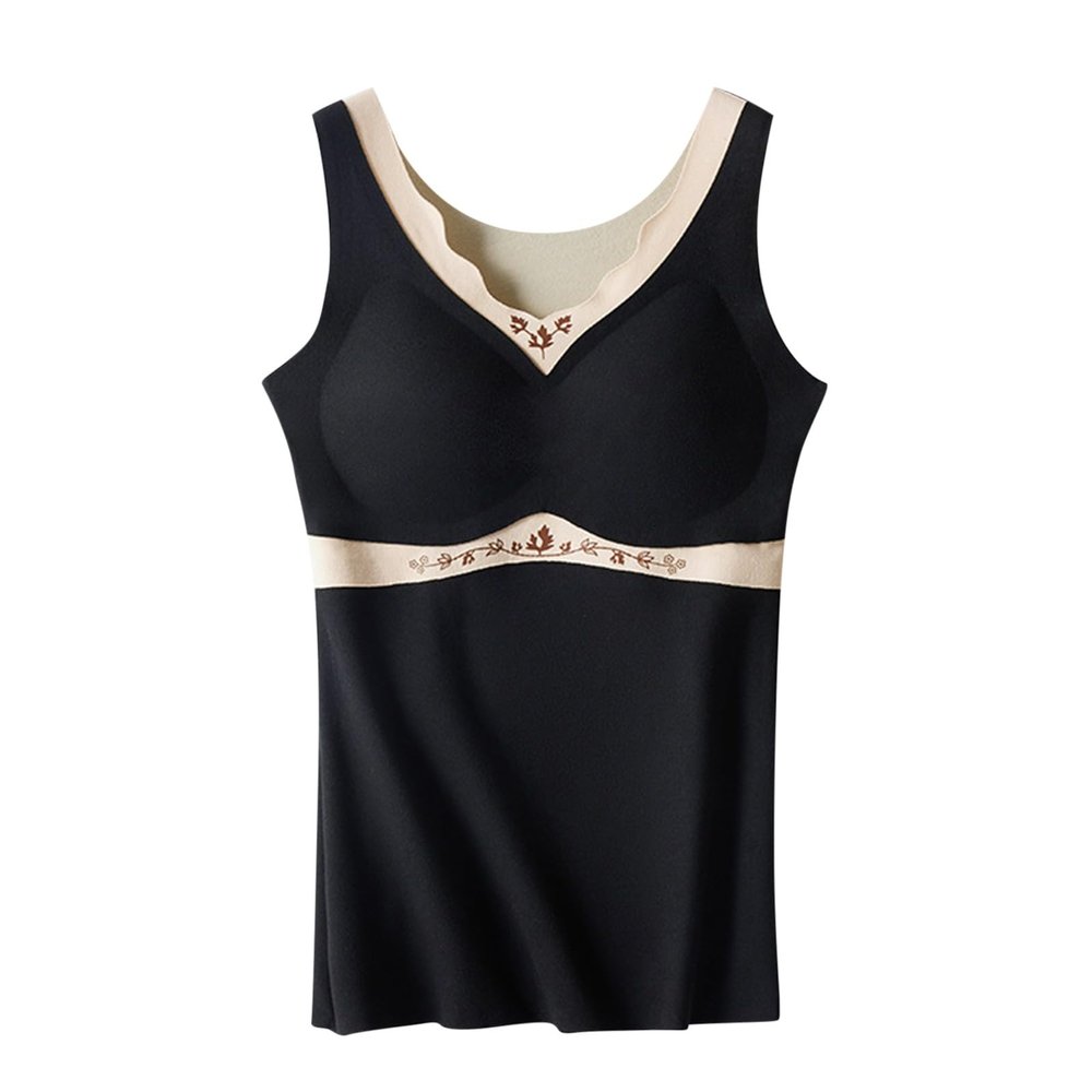 HGps8w 2-in-1 Built-in Bra Thermal Underwear Shirts for Women Winter Warm Sleeveless Self-Bra Tank Tops Base Layer Vest