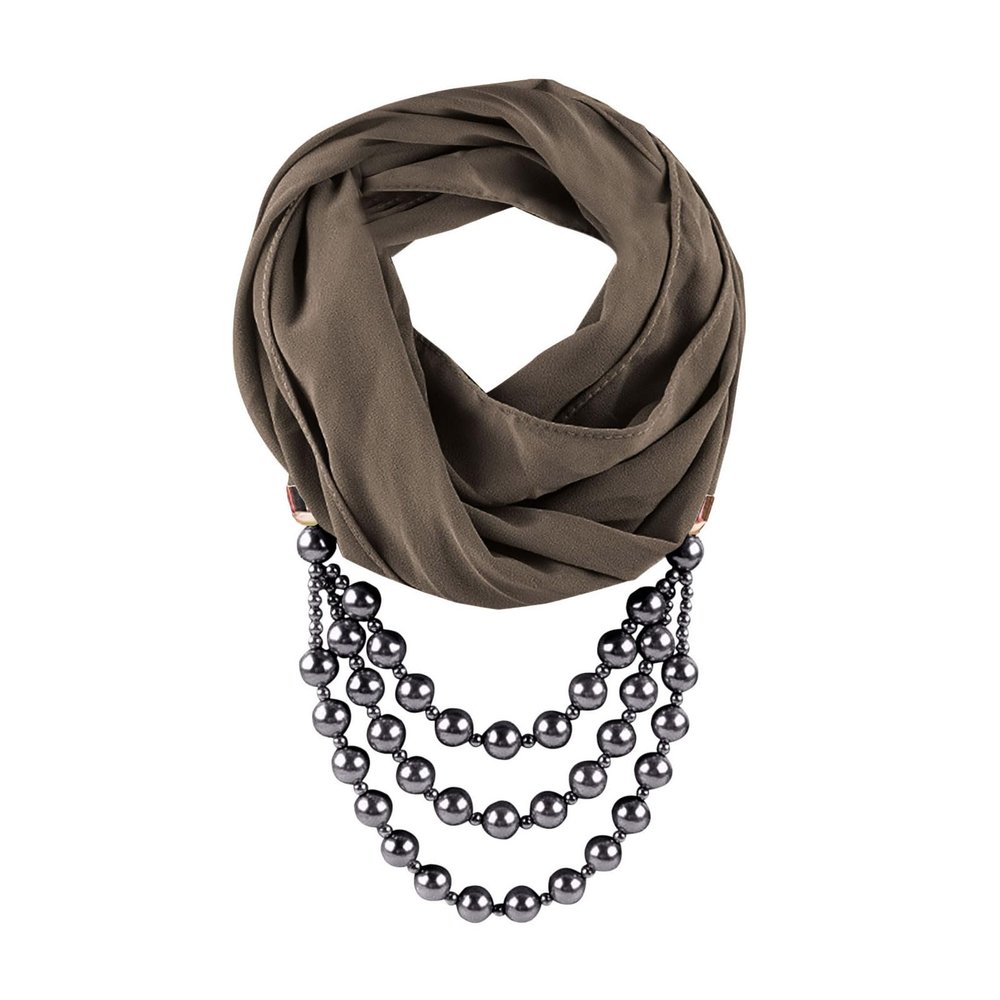 HGps8w Women's Bohemian Retro Ethnic Crystal Bead Jewelry Pendant Chiffon Scarf Necklace Soft Infinity Scarves