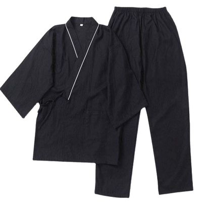 OWLONLINE Japanese Kimono Men's Cotton Pajamas Suit Plus Size Zen Clothing (Size L, E)