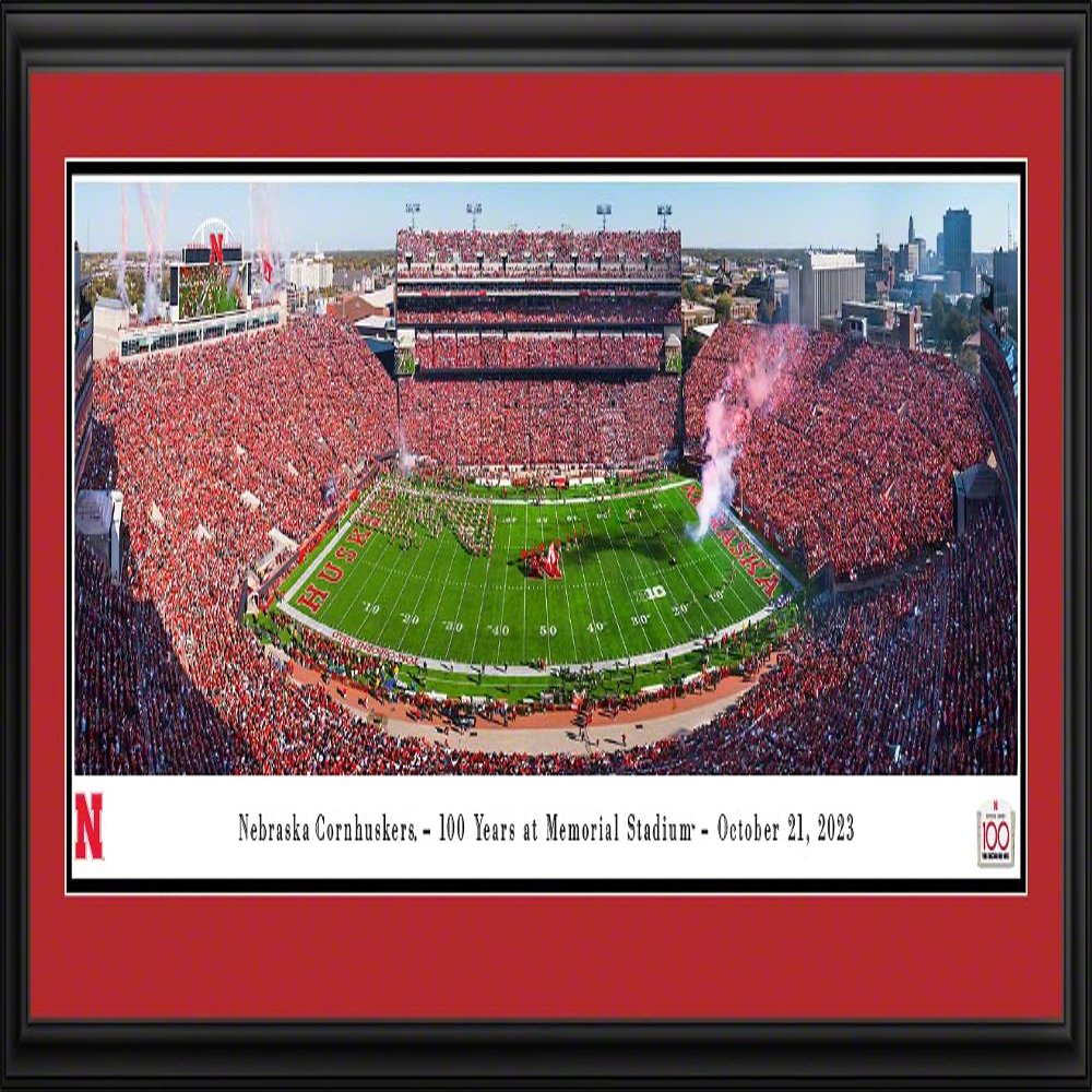 Nebraska Cornhuskers Football - 44x18-inch Double Mat, Deluxe Framed Picture by Blakeway Panoramas