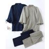 OWLONLINE Men's Japanese Kimono Cotton Hanfu Ancient Pajamas Suit Plus Size Zen Clothing (Size M, M) Deep Blue view 2