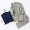 OWLONLINE Men's Japanese Kimono Cotton Hanfu Ancient Pajamas Suit Plus Size Zen Clothing (Size M, M) Deep Blue view 3