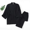 OWLONLINE Men's Japanese Kimono Loose Casual Home Pajamas Nightwear Size M -Black view 2