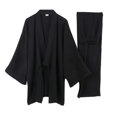 OWLONLINE Men's Japanese Kimono Loose Casual Home Pajamas Nightwear Size XXL -Black