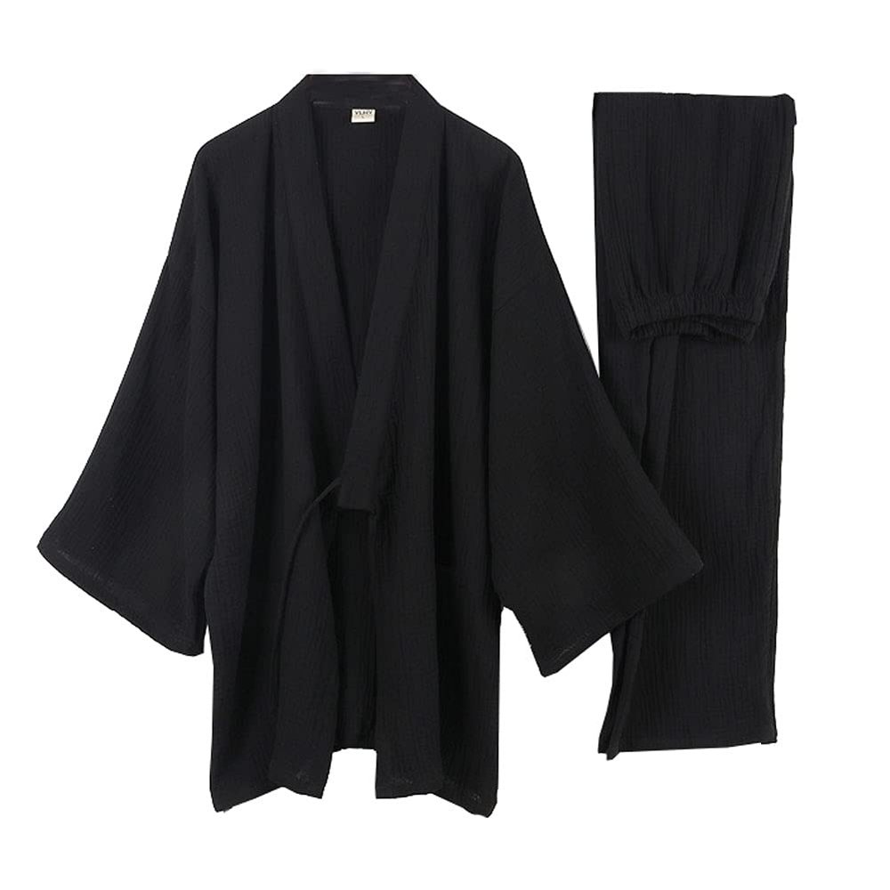 OWLONLINE Men's Japanese Kimono Loose Casual Home Pajamas Nightwear Size XXL -Black
