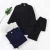 OWLONLINE Men's Japanese Kimono Loose Casual Home Pajamas Nightwear Size XXL -Black view 3