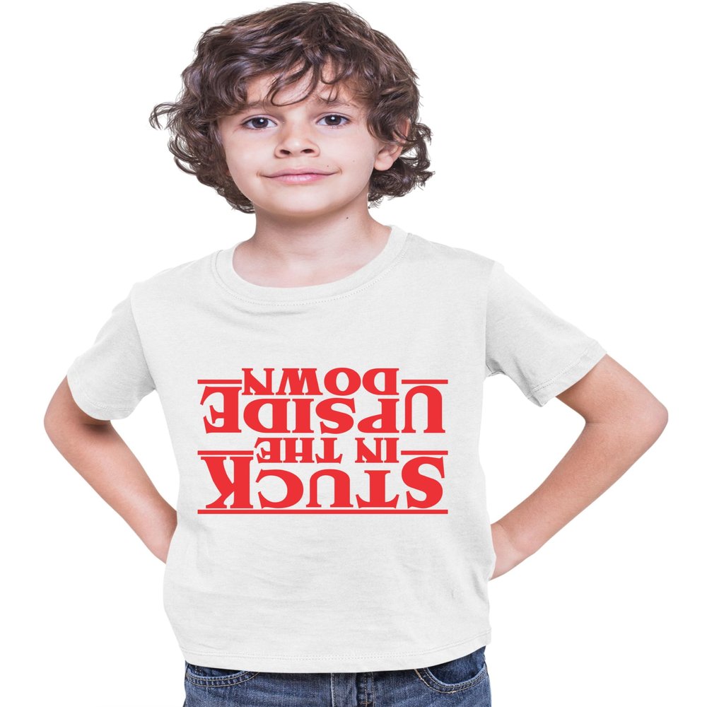 Large White Youth Stuck in The Upside Down T-Shirt