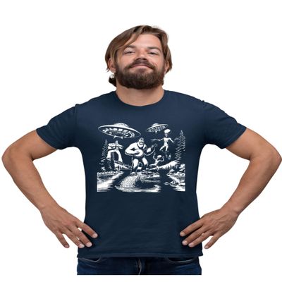 4X-Large Navy Blue Mens Bigfoot Elvis Loch Ness Monster Alien UFO Jam Session T-Shirt