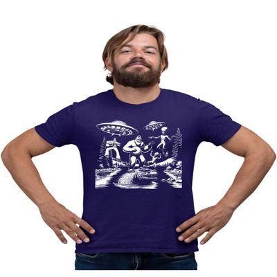 5X-Large Purple Mens Bigfoot Elvis Loch Ness Monster Alien UFO Jam Session T-Shirt