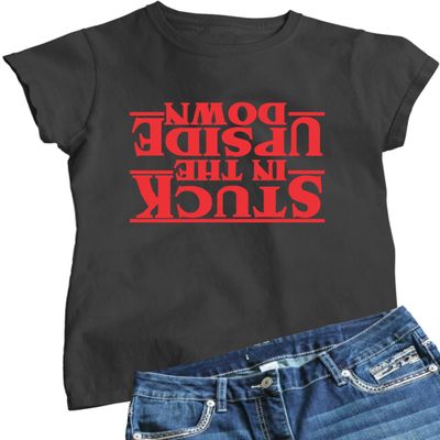 Medium Heather Black Women Stuck in The Upside Down T-Shirt