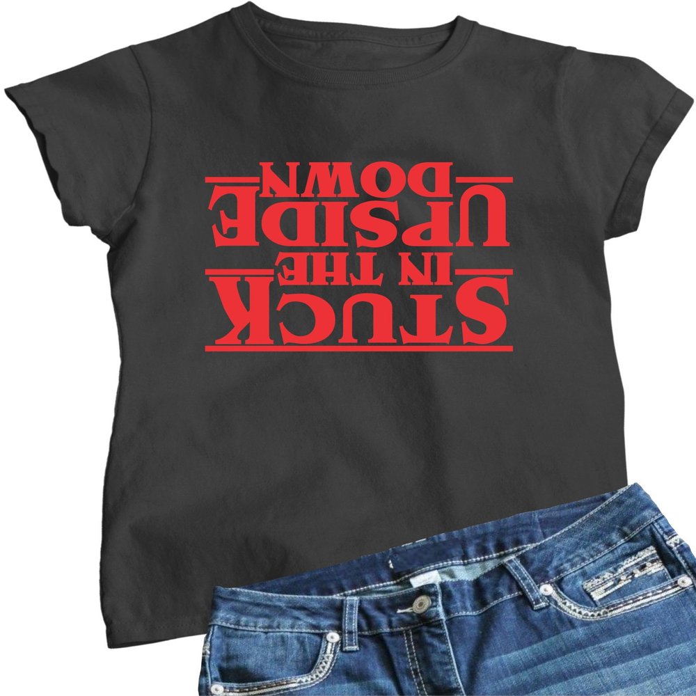 Medium Heather Black Women Stuck in The Upside Down T-Shirt