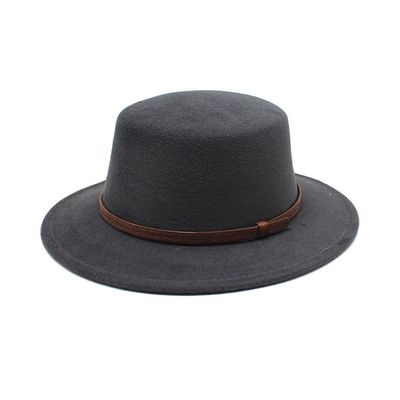 and Winter Woolen Top Hat Women's Flat Top Flat Brim Hat Minority Style Flat Top Hat Luopan Caps & Hats (Color : Dark Grey, Size : 56-58cm)
