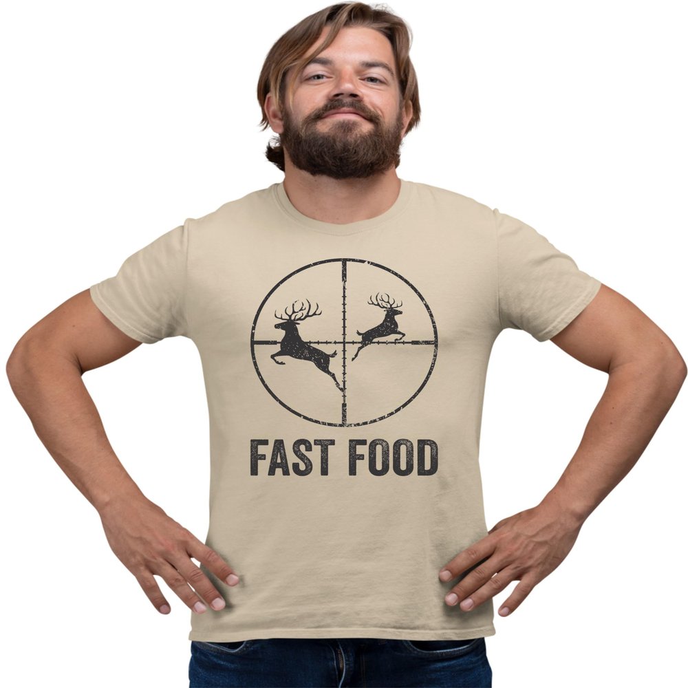 4X-Large Sand Deer Hunting Fast Food Funny Hunter T-Shirt