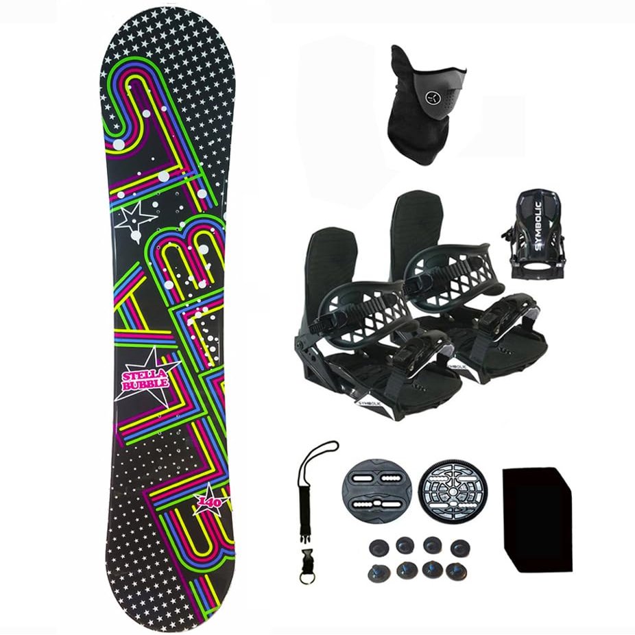Symbolic Stella 140cm 144cm Snowboard and Black Bindings Package Leash, Stomp, Mask Women Girls Kids (140-Camber+S Binding(Lady 6-9.5) wf230)