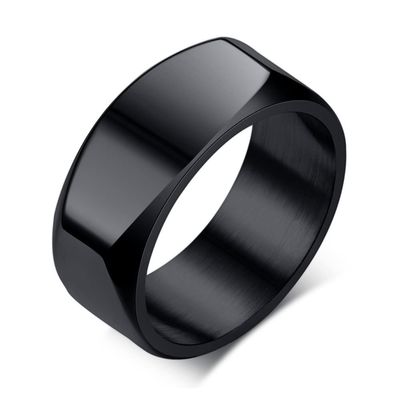 JIPSJICI Men's Stainless Steel Ring 8MM Polished Simple Wedding Rings Band Black Size 10