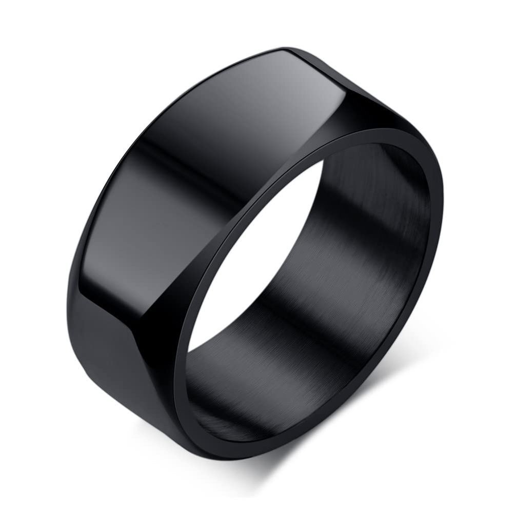 JIPSJICI Men's Stainless Steel Ring 8MM Polished Simple Wedding Rings Band Black Size 10