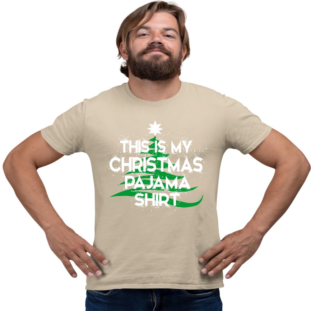 Go All Out Medium Sand Mens This is My Christmas Pajama Shirt T-Shirt