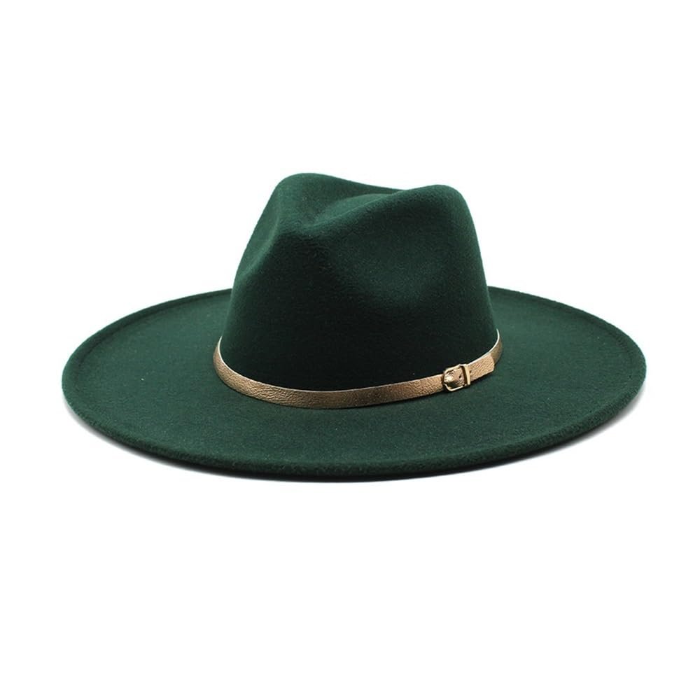 9cm Large Brim Woolen Top Hat Fashion Woven Top Hat Peach Top Large Brim Jazz Top Hat, 22 Colors Optional Luopan Caps & Hats (Color : Dark Green, Size : 56-58cm)