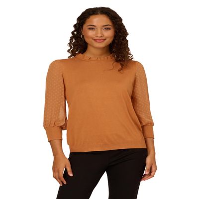 Adrianna Papell Women's Clip Dot Sleeve Twofer Sweater, Toasted Bronze, S