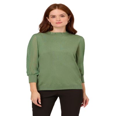 Adrianna Papell Women's Clip Dot Sleeve Twofer Sweater, Palm Leaf, L
