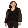 Adrianna Papell Women's V Neck 3/4 Woven Bubble Sleeve Sweater, Black, L view 1