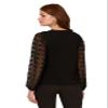 Adrianna Papell Women's V Neck 3/4 Woven Bubble Sleeve Sweater, Black, L view 2