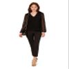 Adrianna Papell Women's V Neck 3/4 Woven Bubble Sleeve Sweater, Black, L view 4