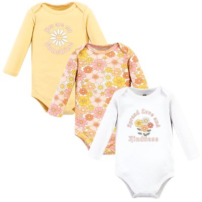 Hudson Baby Unisex Baby Cotton Long-Sleeve Bodysuits, Peace Love Flowers, Preemie