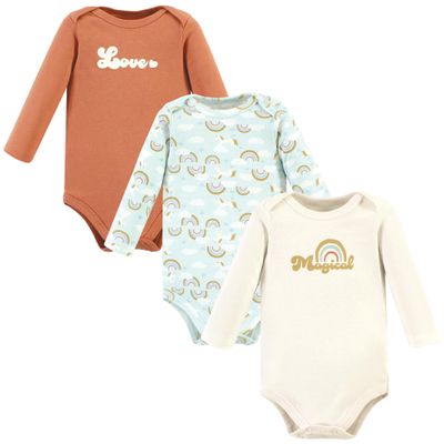 Hudson Baby Unisex Baby Cotton Long-Sleeve Bodysuits, Magical Rainbow 3-Pack, 0-3 Months
