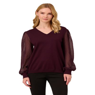 Adrianna Papell Diffusion Women's Clip Dot Long Sleeve Sweater, Plum, L
