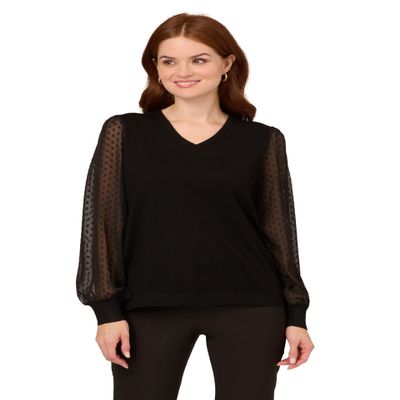 Adrianna Papell Diffusion Women's Clip Dot Long Sleeve Sweater, Black, L
