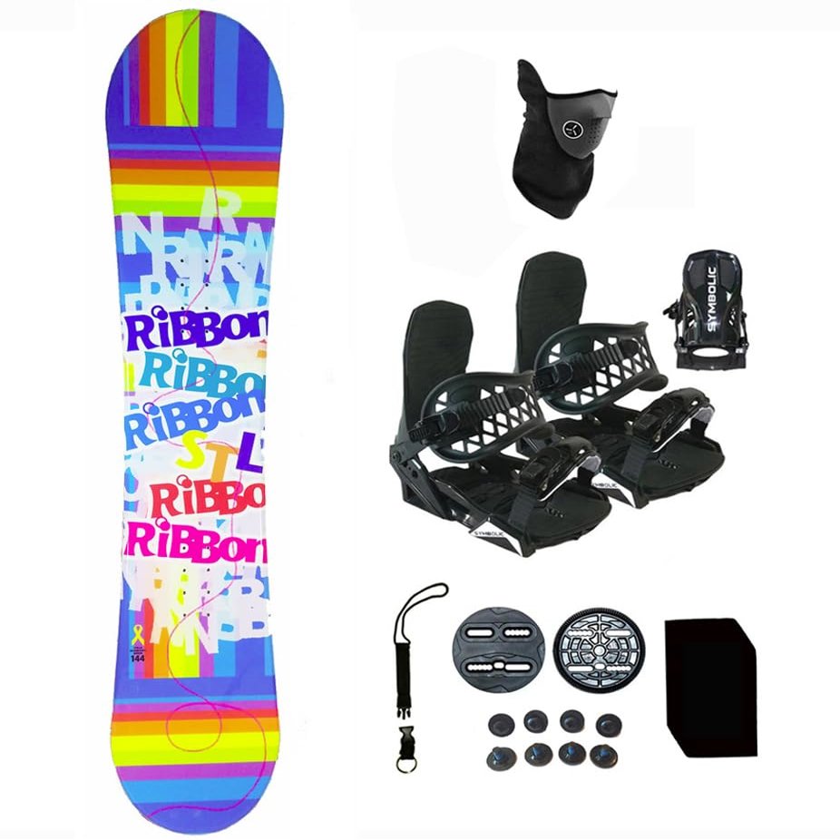 Symbolic Stella 140cm 144cm Snowboard and Black Bindings Package Leash, Stomp, Mask Women Girls Kids (144-Ribbon+S Binding(Lady 6-9.5) wf149)