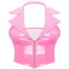 Alvivi Women's Wet Look Patent Leather Slim Fit Vest Tops Halter Tuxedo Suit Waistcoat Sexy Clubwear Pink Small view 1
