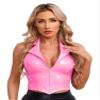 Alvivi Women's Wet Look Patent Leather Slim Fit Vest Tops Halter Tuxedo Suit Waistcoat Sexy Clubwear Pink Small view 2