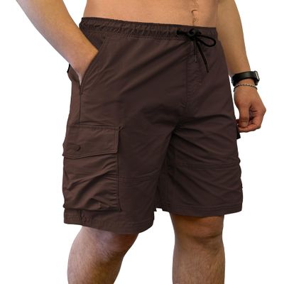 Southpole Men's Tech Woven Nylon Cargo Shorts, Quick Dry, Lightweight, Adjustable Waist, Brown, Large
