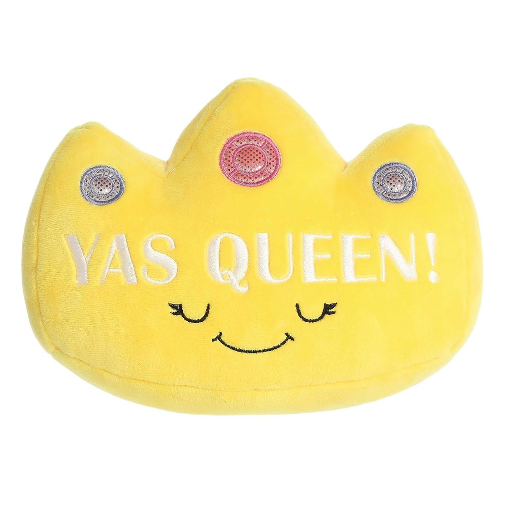 Aurora Witty JUST Sayin' Yas Queen! Crown Stuffed Animal - Expressive Characters - Quirky Gift Ideas - Yellow 7 Inches
