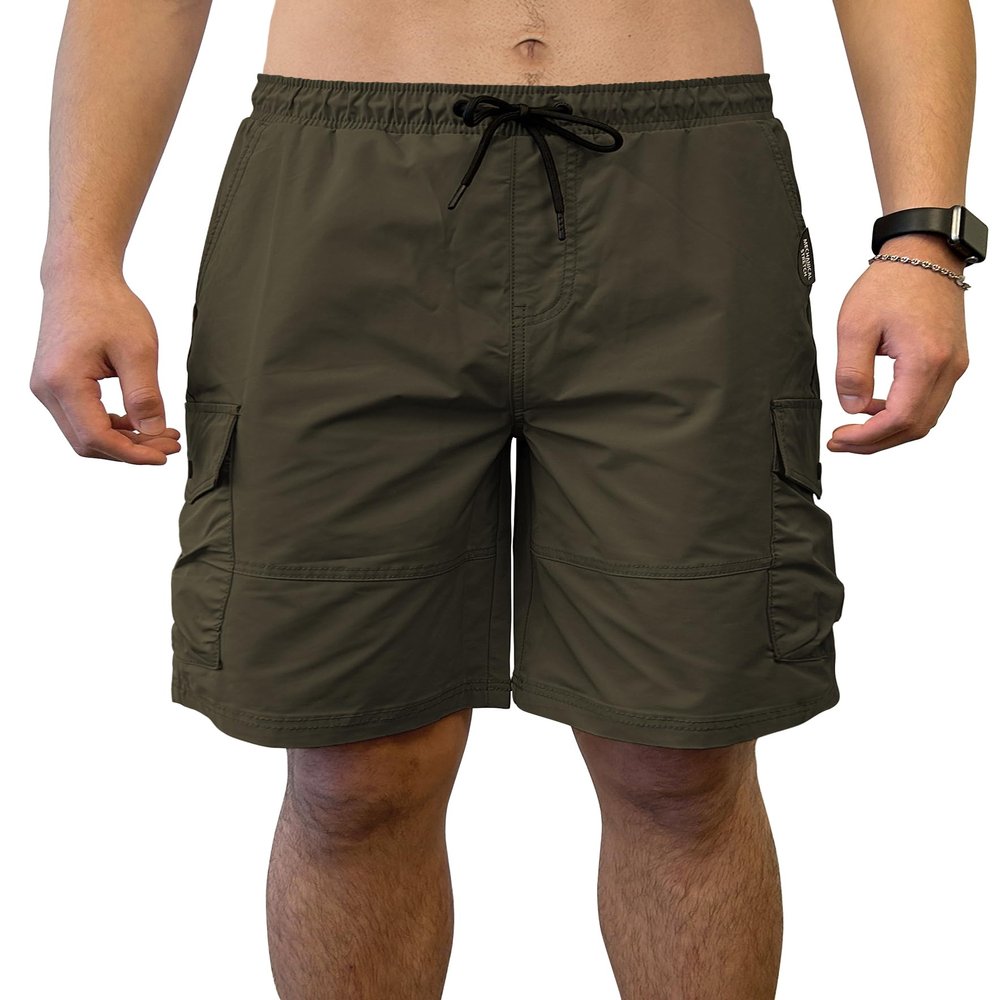 Southpole Men's Tech Woven Nylon Cargo Shorts, Quick Dry, Lightweight, Adjustable Waist, Olive, X-Large