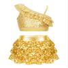 YiZYiF Kids Girls Metallic Crop Top with Skirt Sequined 2 Piece Dance Outfit Set Jazz Latin Ballroom Performance Costume Gold A 6 Years view 1